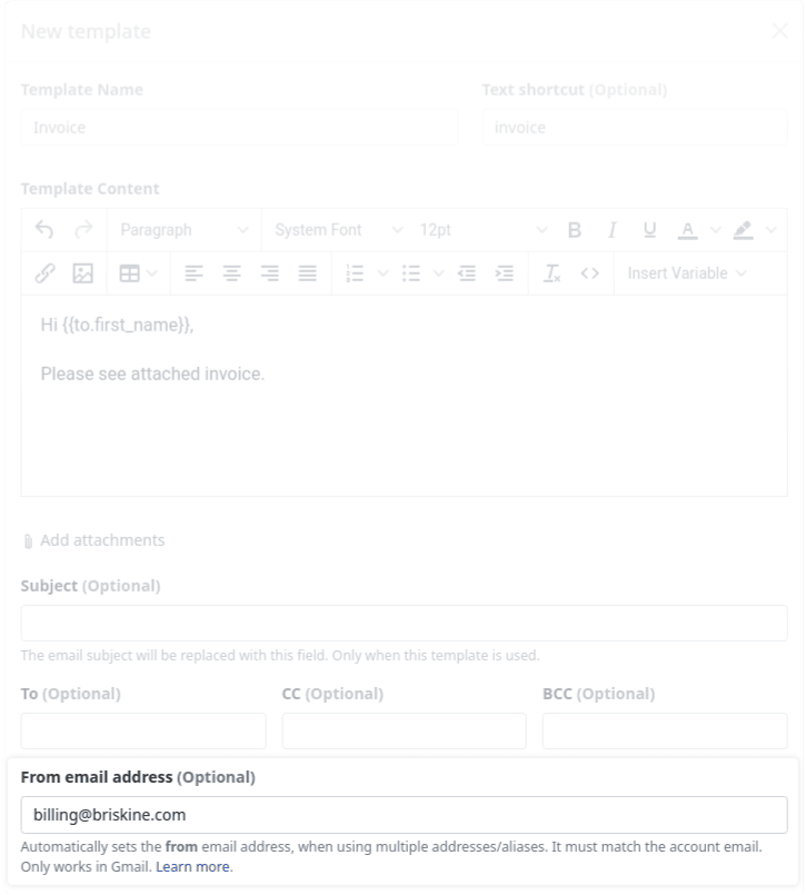 Briskine Dashboard From field