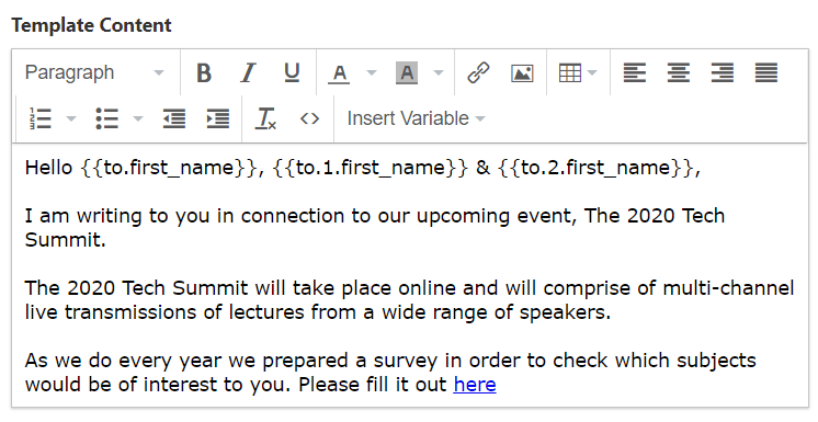 Gorgias Template using multiple name variables